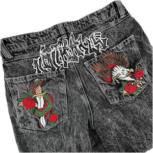 VTG Ninth Hall Ambush Jeans 32x29 Embroidered Graffiti Eagle Dagger Y2K Skater